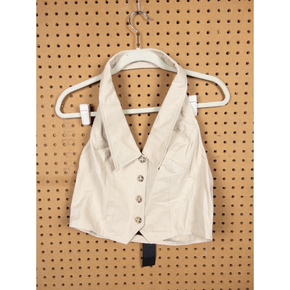 Know‎ One Cares Beige Cotton Halter Vest Top Button Front Cropped GST2202 Large